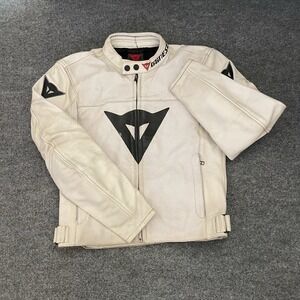 Dainese Perforated Leather Racing Motorcycle Jacket  White Ventilated Riding 48
